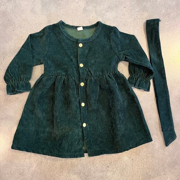 Green Corduroy long sleeve button down casual dress toddler girls 3T christmas - Picture 1 of 3